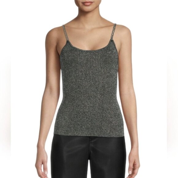Chain Strap Tank Top Sweater Women XXXL 21 Black Silver Metallic Sleeveless - Picture 1 of 8